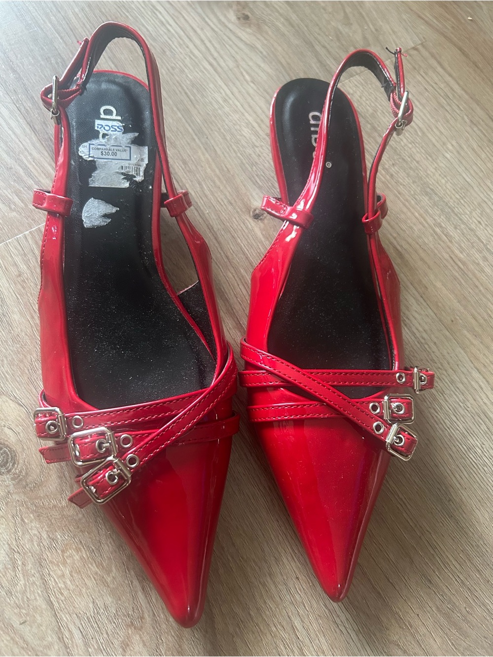 Red Patent Pointed-Toe Slingback kitten heels